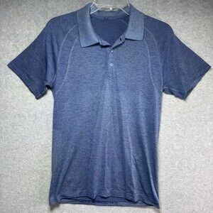 Lululemon Metal Vent Tech Polo Shirt Men's Small Blue Short Sleeve Athletic